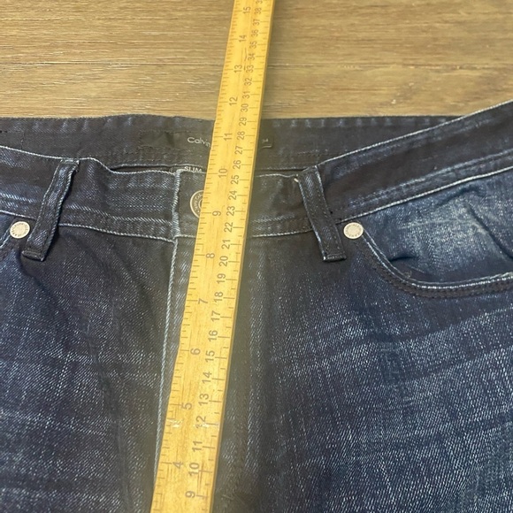 Calvin Klein men, Slim straight distress blue jeans size 34X 32 NWOT Button Fly - Picture 7 of 8